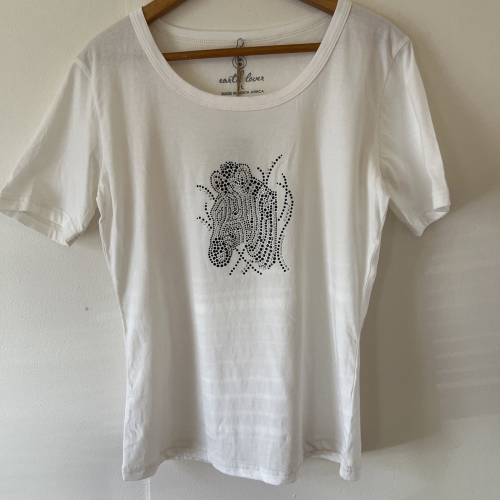 NWT Earth Lover Women's White Zebra T-Shirt Size Large Tee Beaded Short Sleeve - Picture 4 of 15